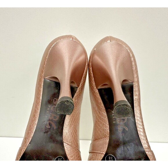 BCBG Paris women size 8 B EU 38 rose leather open toe with bow high heels shoes - Picture 7 of 10